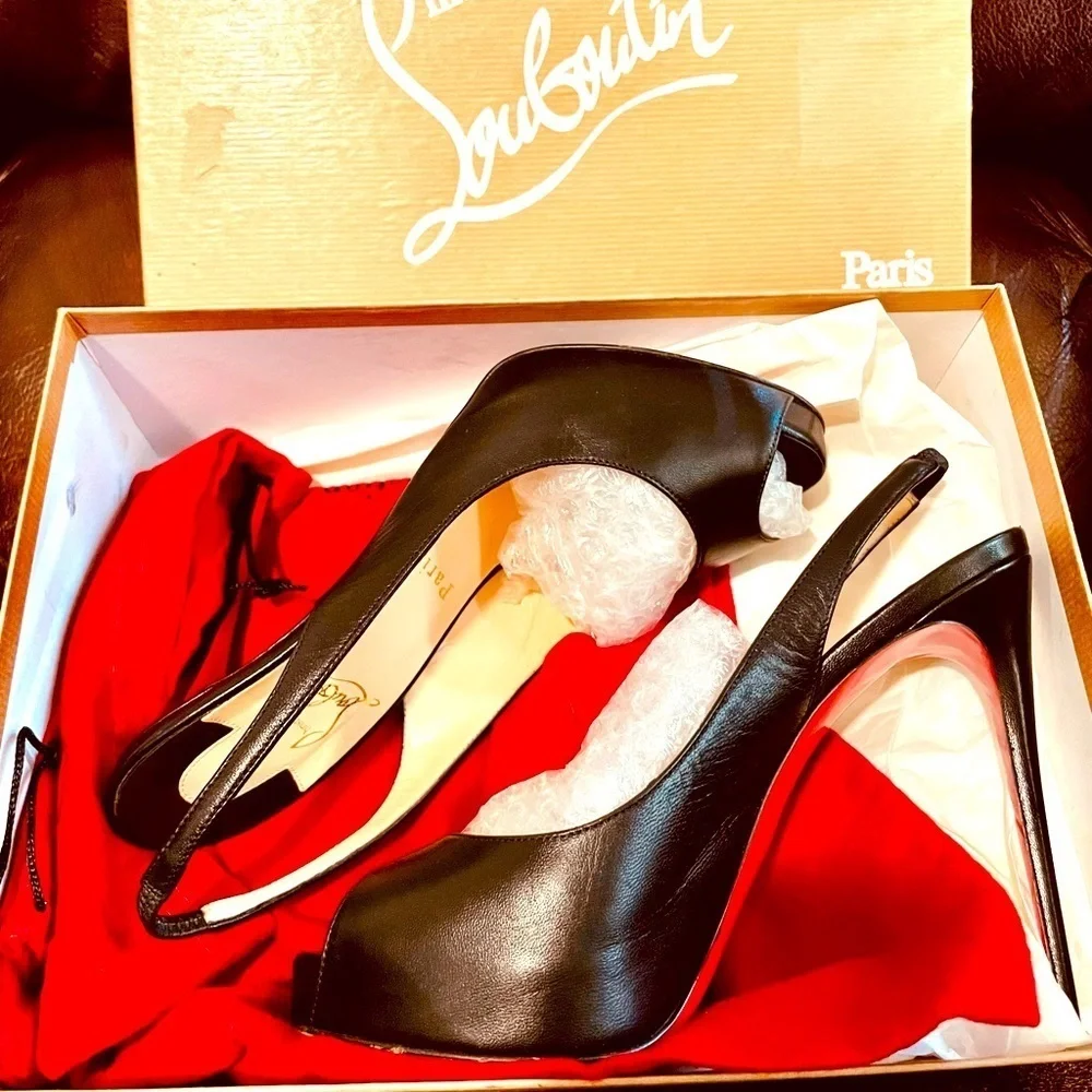 Christian Louboutin, Private number kid leather sling back platform peep EU37.5